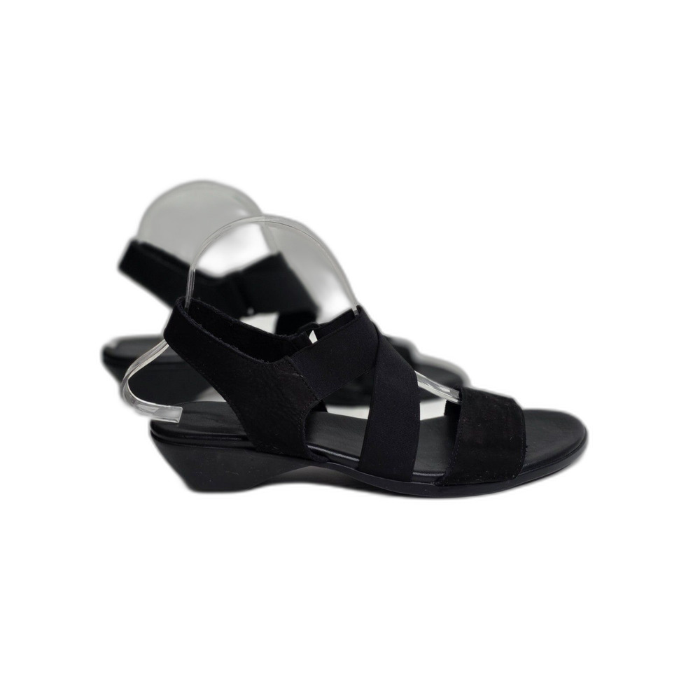 Arche France Black Suede Nubuck Sandals Elastic Strap Wedge Women's 40 US 9